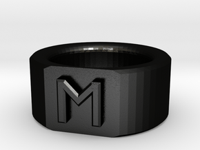 Flat-Faced Ring with Initial in Matte Black Steel