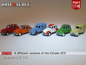 SET 6x Citroën 2CV (British N 1:148) in Tan Fine Detail Plastic