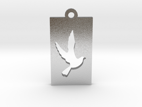 Rectangular Frame Pendant Dove Insert in Natural Silver