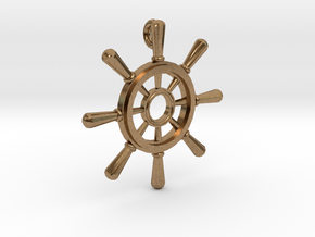 Ships Wheel Pendant in Natural Brass
