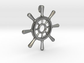 Ships Wheel Pendant in Natural Silver