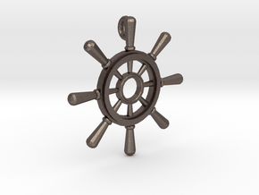 Ships Wheel Pendant in Polished Bronzed Silver Steel