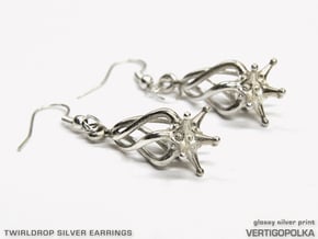Twirldrop3 Silver Earrings in Polished Silver