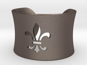 Fleur De Lis Bangle Cuff Bracelet in Polished Bronzed Silver Steel