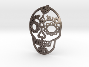 Day of the Dead Skull Pendant in Polished Bronzed Silver Steel