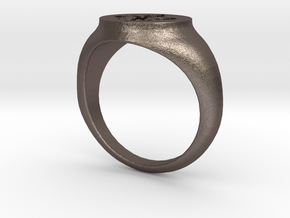 Signet Ring - Fleur De Lis in Polished Bronzed Silver Steel