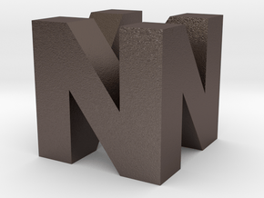 N64 Logo - 2" Cube Desk Object in Polished Bronzed Silver Steel