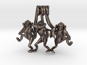 Three wise monkeys in Polished Bronzed Silver Steel