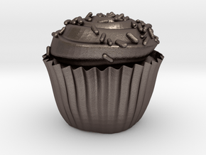 Cupcake, With Sprinkles in Polished Bronzed Silver Steel