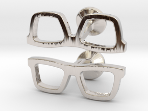 Hipster Glasses Cufflinks in Platinum