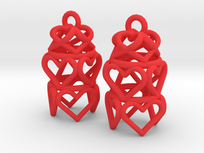 3 Tiered Heart Earrings in Red Processed Versatile Plastic