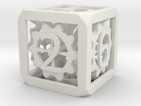 Dice with Gears 39,6mm in White Natural Versatile Plastic