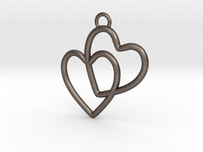 Two Hearts Connected in Polished Bronzed Silver Steel