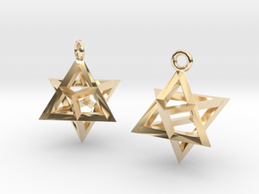 Star Tetrahedron earrings #Silver in 14K Yellow Gold