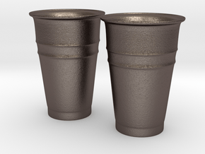 Plastic Cups in Polished Bronzed Silver Steel