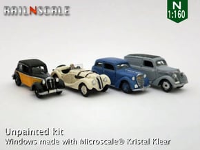 German 1930s cars (SET A) N 1:160 in Gray Fine Detail Plastic