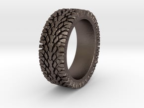 American Sportsman Street Tread Tire Ring in Polished Bronzed Silver Steel