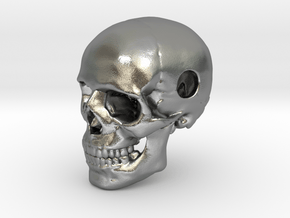25mm 1in Bead Human Skull Pendant Crane Schädel in Natural Silver