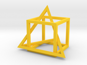 Tetrahedron in captivity of cube in Yellow Processed Versatile Plastic