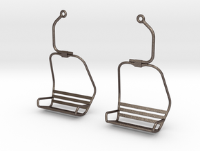 Ski Lift Chair Ear Rings in Polished Bronzed Silver Steel