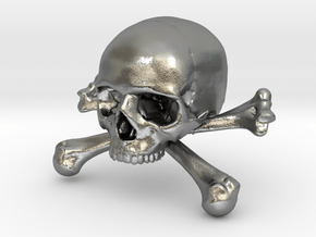 58mm 2.28in Skull & Bones Skull Crane Schädel in Natural Silver