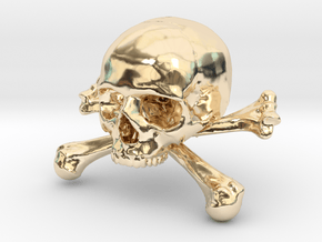 58mm 2.28in Skull & Bones Skull Crane Schädel in 14K Yellow Gold