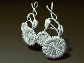 Dangling Sunflower Earrings in White Natural Versatile Plastic