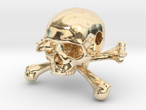 35mm 1.4in Bead Skull & Bones Pendant Crane in 14K Yellow Gold