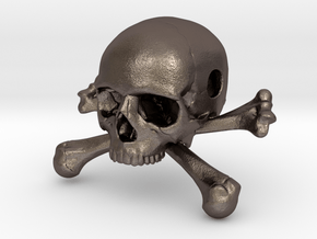 35mm 1.4in Bead Skull & Bones Pendant Crane in Polished Bronzed Silver Steel