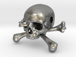 35mm 1.4in Bead Skull & Bones Pendant Crane in Natural Silver