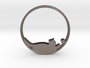 Cat Playing Ball Hoop Earrings 40mm in Polished Bronzed Silver Steel