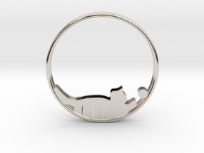 Cat Playing Ball Hoop Earrings 40mm in Platinum