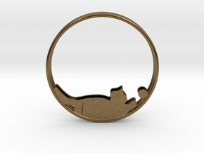 Cat Playing Ball Hoop Earrings 40mm in Natural Bronze