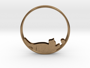 Cat Playing Ball Hoop Earrings 40mm in Natural Brass