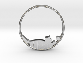 Cat Playing Ball Hoop Earrings 40mm in Natural Silver