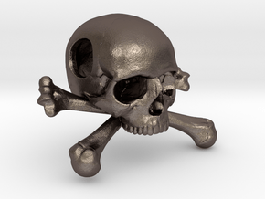 25mm 1in Bead Skull & Bones Pendant Crane in Polished Bronzed Silver Steel