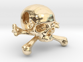 25mm 1in Bead Skull & Bones Pendant Crane in 14K Yellow Gold