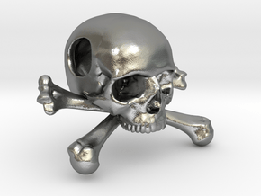 25mm 1in Bead Skull & Bones Pendant Crane in Natural Silver