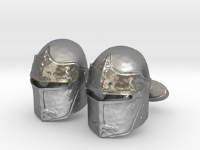 Medieval Helmet Cufflinks in Natural Silver