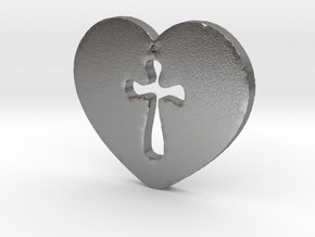 Cross Heart Pendant in Natural Silver