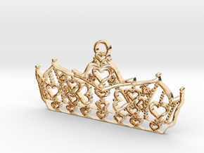 Queen of Hearts crown tiara charm or pendant 2mm t in 14K Yellow Gold
