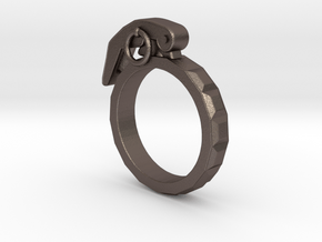 The Gringade - Grenade Ring (Size 10) in Polished Bronzed Silver Steel