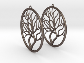 Tree Big Hoop Earrings 60mm in Polished Bronzed Silver Steel