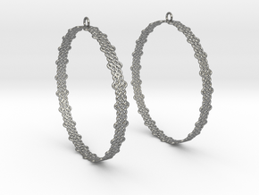 Knitted 2 Hoop Earrings 60mm in Natural Silver