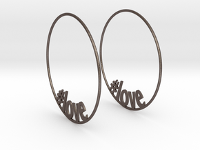 Hashtag Love Hoop Earrings 60mm in Polished Bronzed Silver Steel