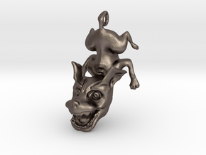 Flying Dog Pendant/Keychain in Polished Bronzed Silver Steel