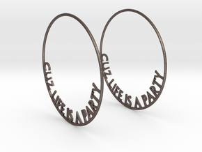Cuz Life Is A Party Big Hoop Earrings 60mm in Polished Bronzed Silver Steel