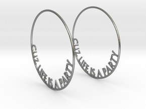Cuz Life Is A Party Big Hoop Earrings 60mm in Natural Silver