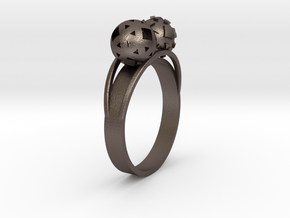 Diam=17. Bague Toi Et Moi. Ring Duo Sphere. in Polished Bronzed Silver Steel