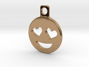 Heart Eyes Emoji Keychain in Polished Brass